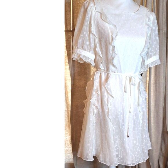 Tommy Hilfiger White Chiffon Ruffled Fit & Flare Dress Size 8 NWT - Picture 3 of 16